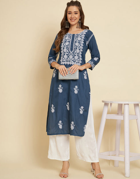 Blue Soft Slub Cotton Na Straight