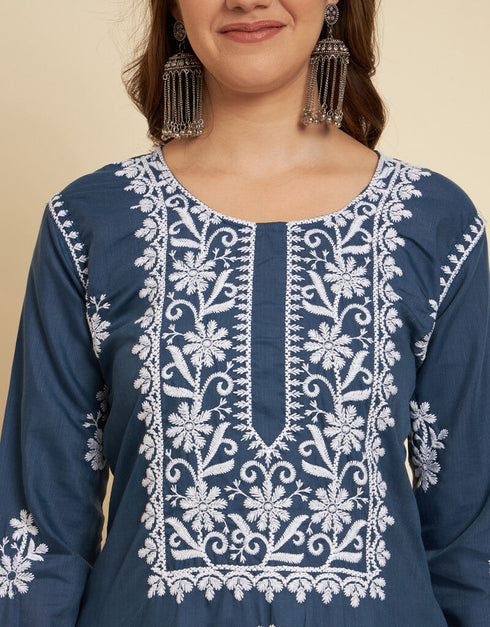 Blue Soft Slub Cotton Na Straight Back View