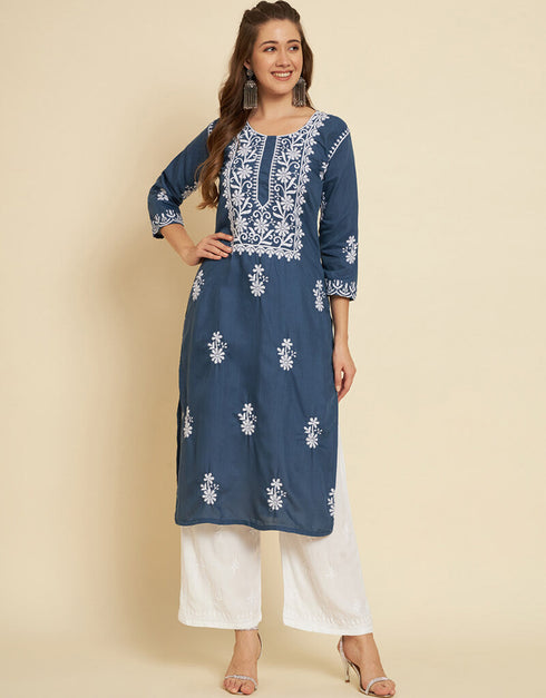 Blue Soft Slub Cotton Na Straight Closure View