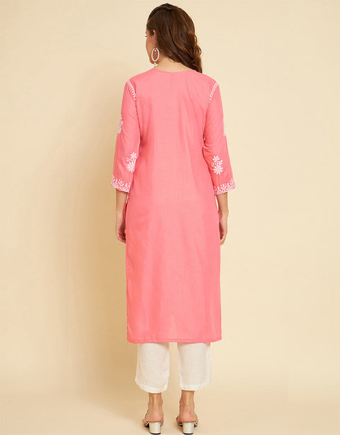 Pink Soft Slub Cotton Na Straight Salwar Kameez