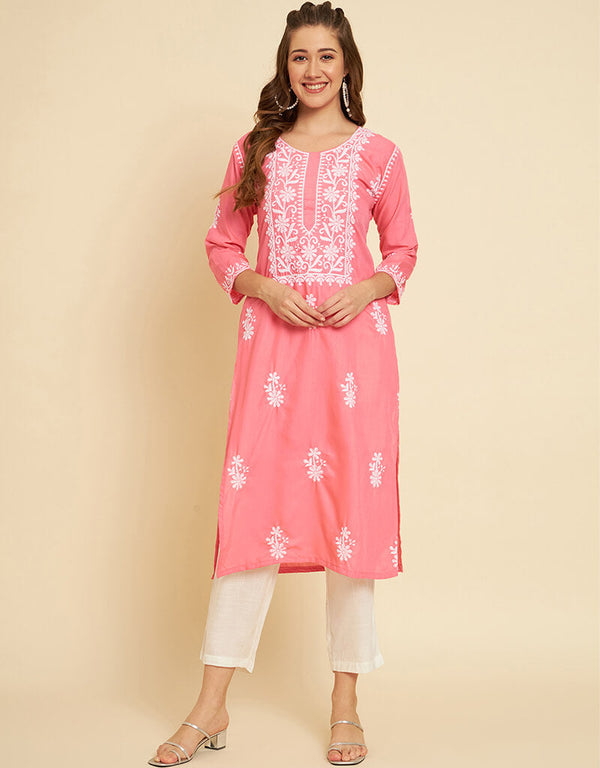 Pink Soft Slub Cotton Na Straight