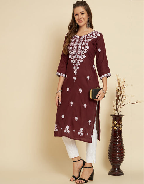 Brown Soft Slub Cotton Na Straight Closure View