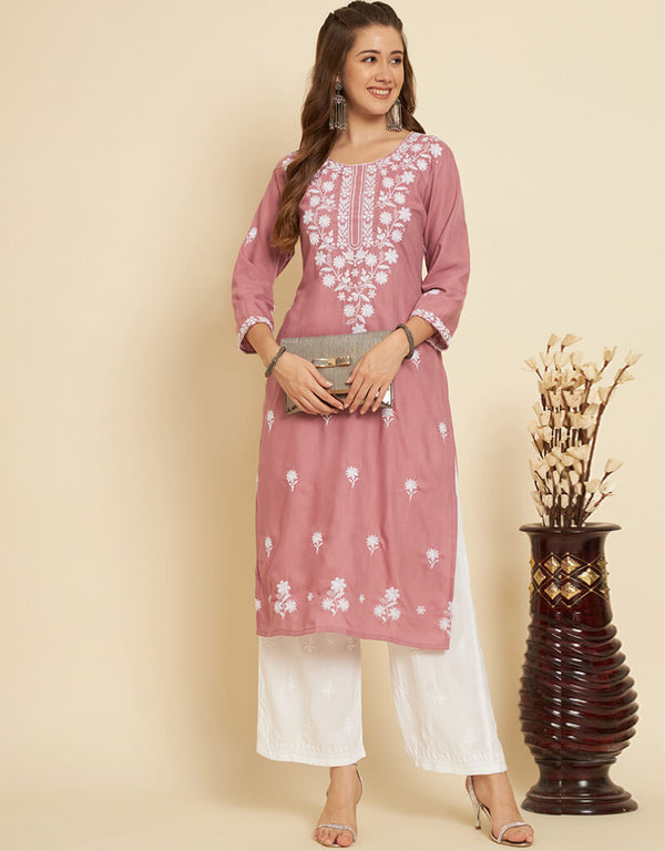 Pink Soft Slub Cotton Na Straight