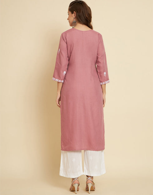 Pink Soft Slub Cotton Na Straight Salwar Kameez