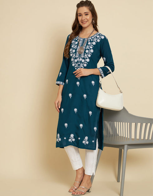 Teal Soft Slub Cotton Na Straight