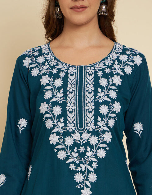 Teal Soft Slub Cotton Na Straight Back View