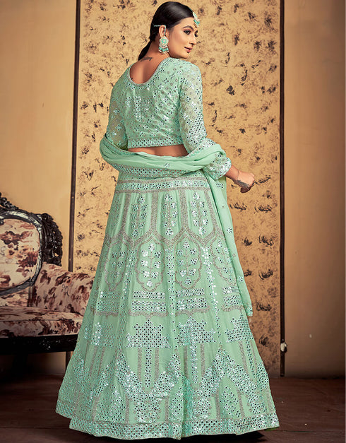 Pista Georgette Lehenga Choli Back View