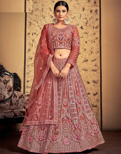 Pink Taupe Soft Net Lehenga Choli