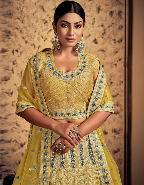 Mustard Soft Net Lehenga Choli Closure View