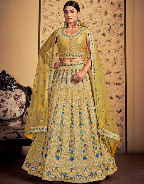 Mustard Soft Net Lehenga Choli