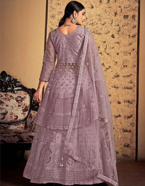 Mauve Soft Net Lehenga Choli Back View