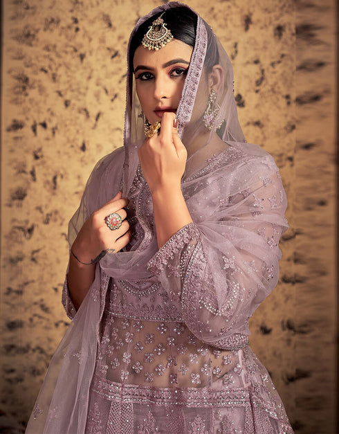 Mauve Soft Net Lehenga Choli Closure View