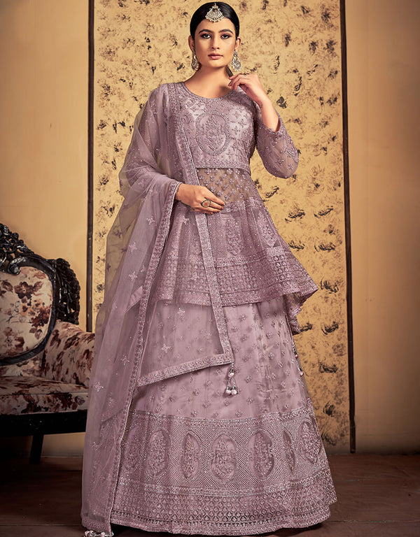 Mauve Soft Net Lehenga Choli