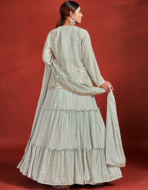 Sage Georgette Lehenga Choli Back View
