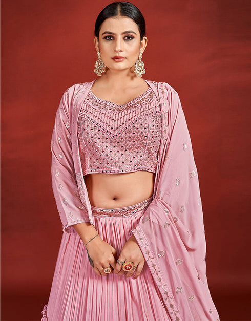 Pink Georgette Lehenga Choli Closure View