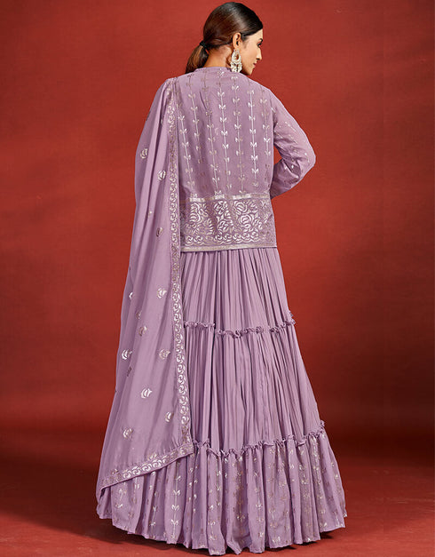 Lilac Georgette Lehenga Choli Back View