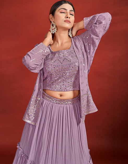 Lilac Georgette Lehenga Choli Closure View