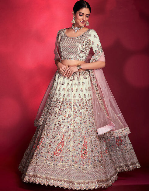 White Soft Silk Lehenga Choli Closure View