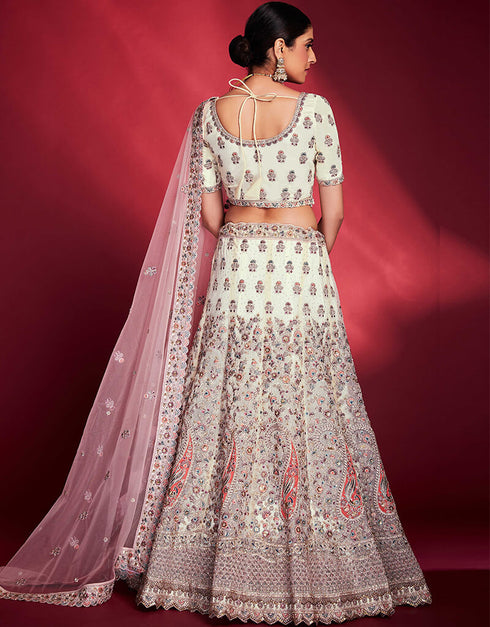 White Soft Silk Lehenga Choli Back View