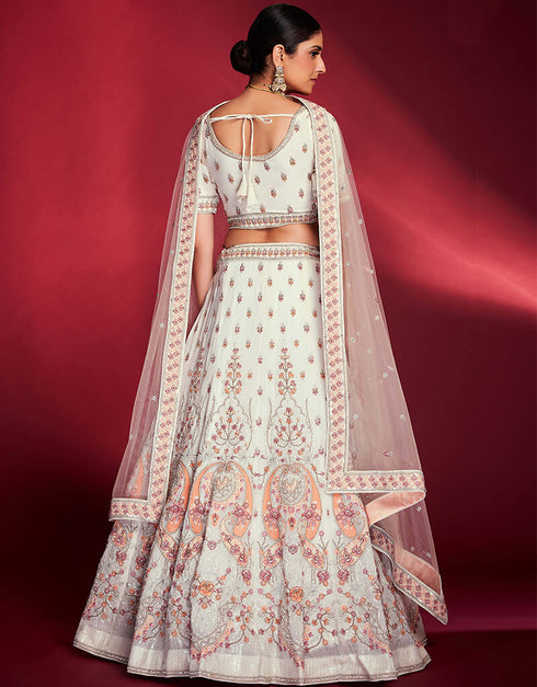 White Georgette Lehenga Choli Back View