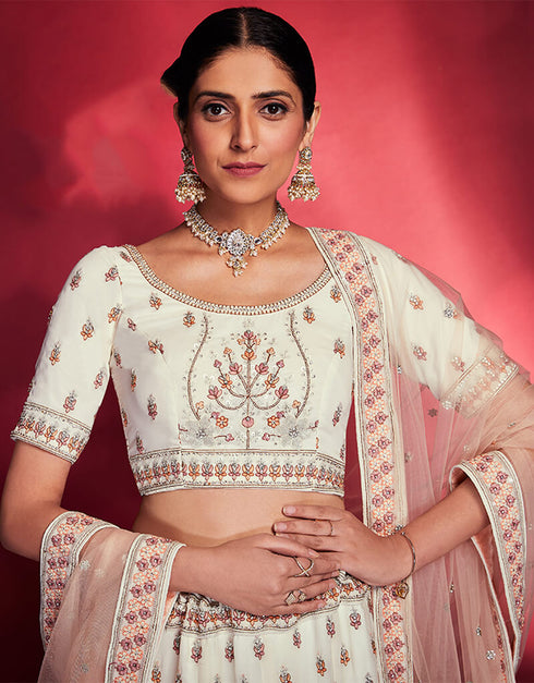 White Georgette Lehenga Choli Salwar Kameez