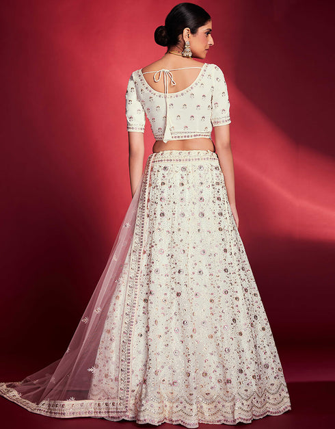 White Georgette Lehenga Choli Back View
