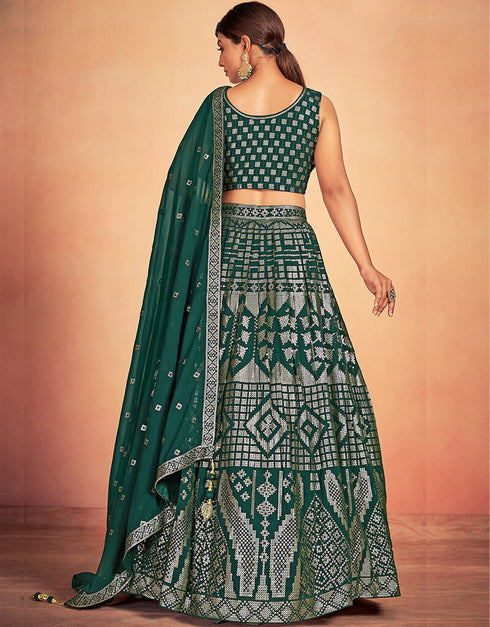 Green Georgette Lehenga Choli Back View