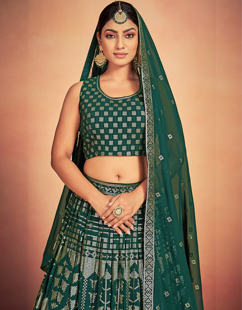 Green Georgette Lehenga Choli Closure View