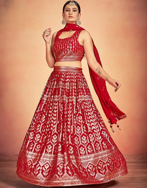 Red Georgette Lehenga Choli
