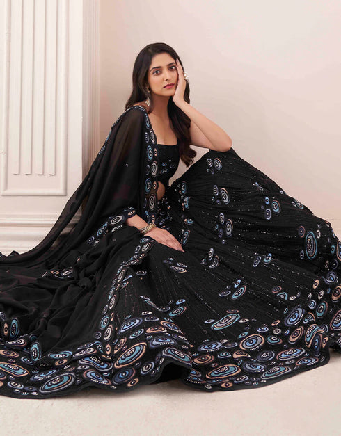 Black Georgette Lehenga Choli Closure View