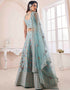 Turquoise Art Silk Lehenga Choli Back View