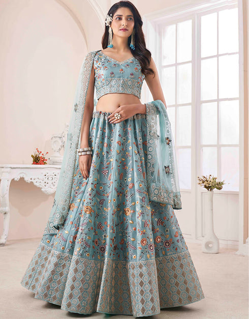 Turquoise Art Silk Lehenga Choli