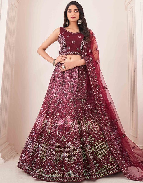 Burgundy Soft Net Lehenga Choli