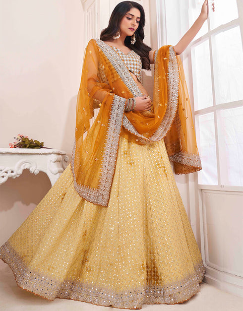 Yellow Georgette Lehenga Choli Closure View
