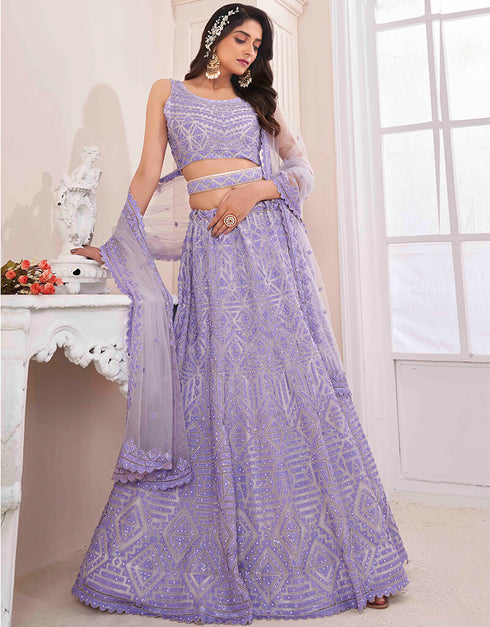 Lilac Soft Net Lehenga Choli Closure View