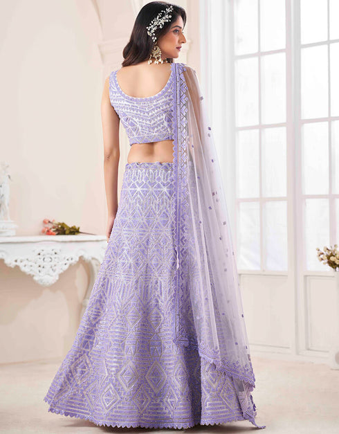 Lilac Soft Net Lehenga Choli Back View