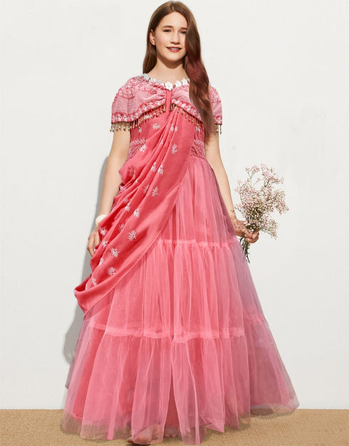 Pink Gown Muslin With Soft Net