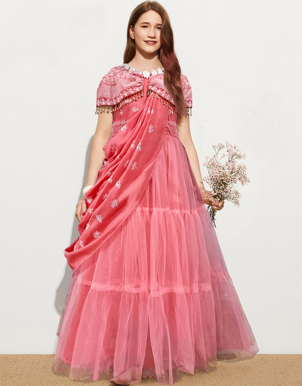 Pink Gown Muslin With Soft Net