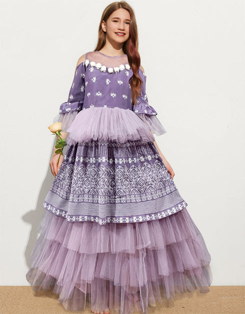 Purple Gown Muslin With Soft Net