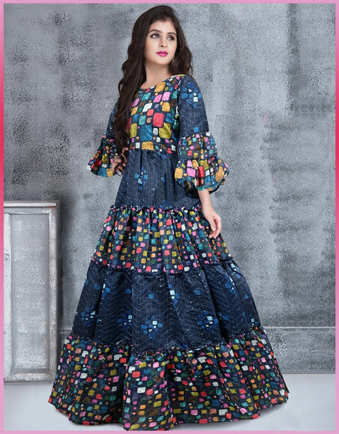 Blue Gown Chanderi