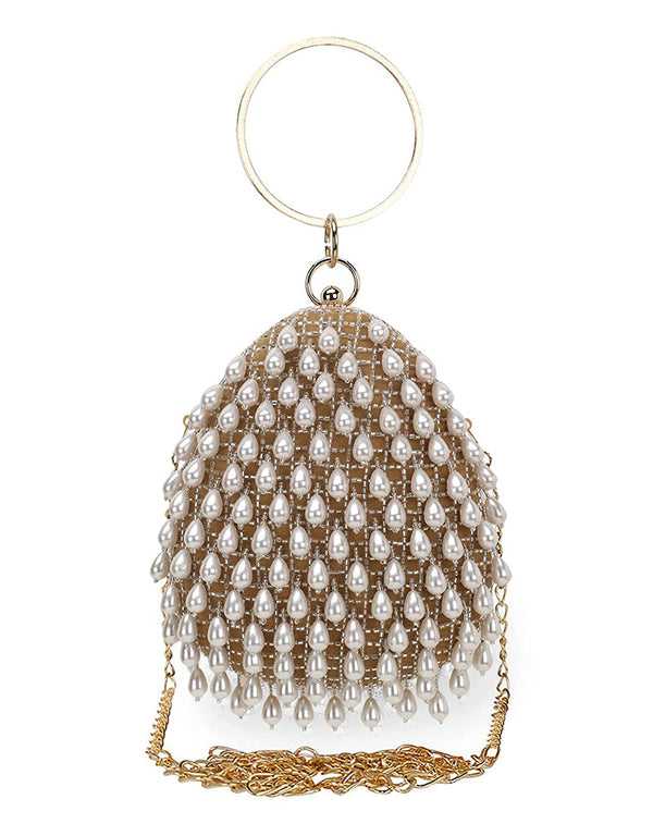 Beige Heavy Designer Handworked Clutches-Accessories