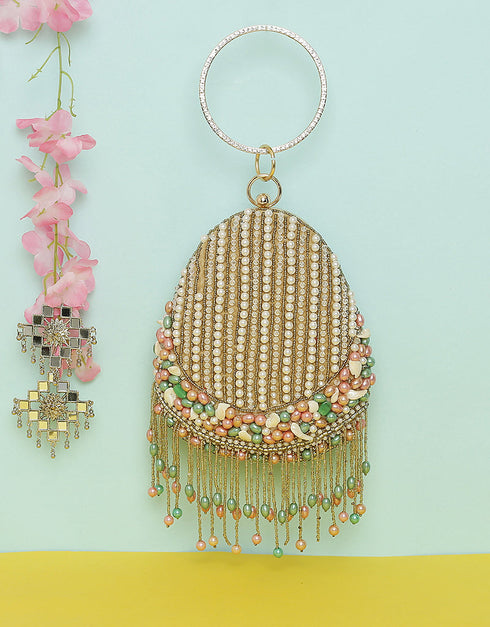 White Heavy Designer Handworked Clutches-Accessories