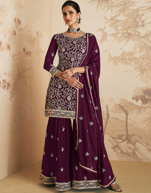 Wine Georgette Sharara Suit