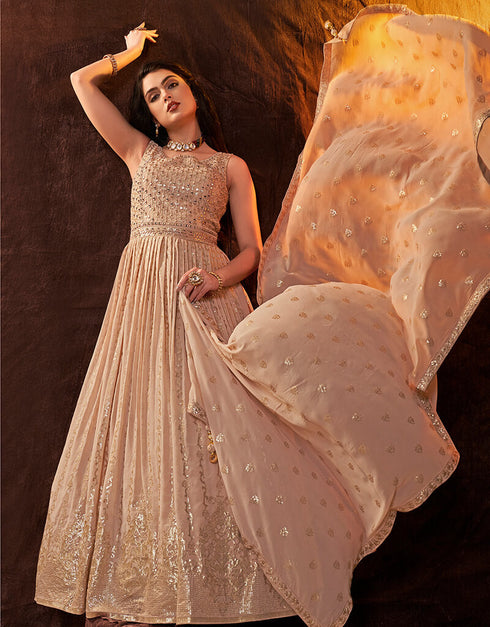 Peach Georgette N/A Anarkali Closure View