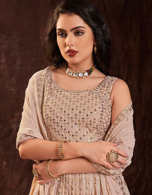 Peach Georgette N/A Anarkali Back View