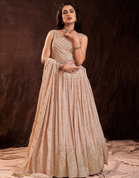 Peach Georgette N/A Anarkali