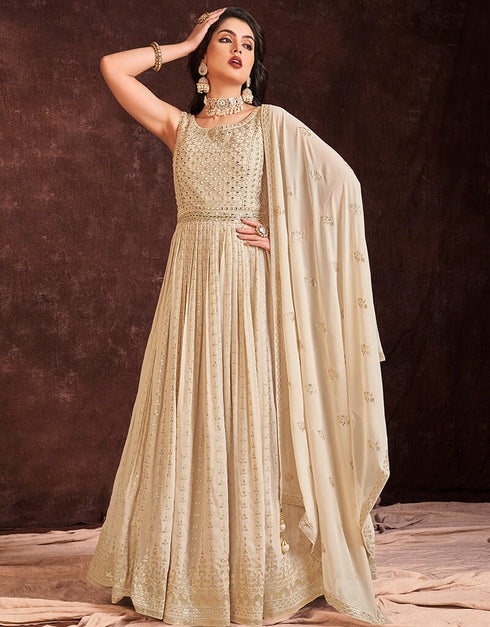 Cream Georgette N/A Anarkali Closure View