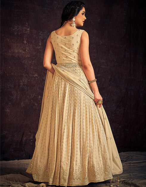 Cream Georgette N/A Anarkali Back View