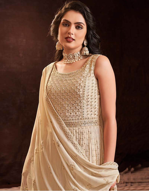 Cream Georgette N/A Anarkali Salwar Kameez