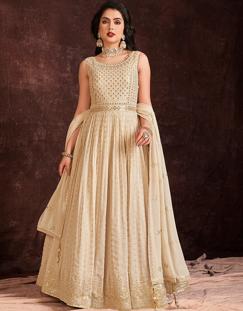 Cream Georgette N/A Anarkali